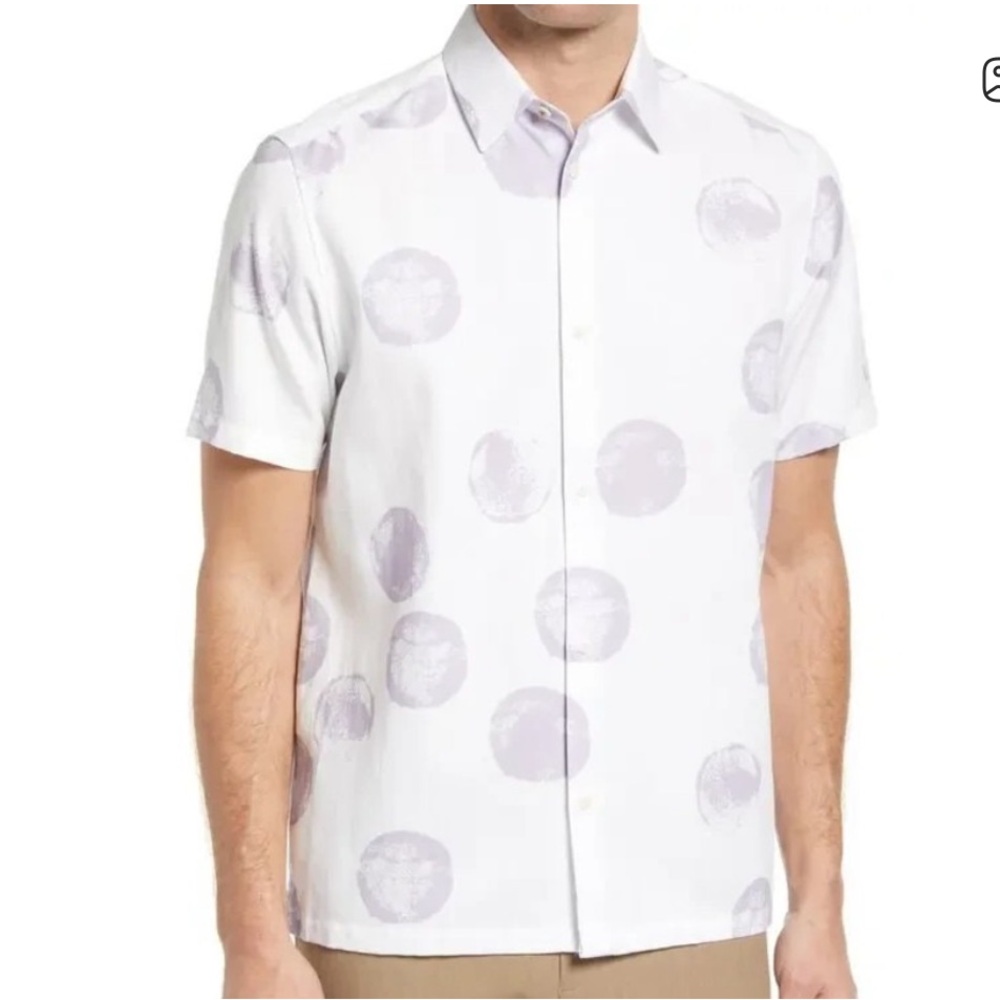 Ted Baker Gophir print linens blend button front shirt 4/large